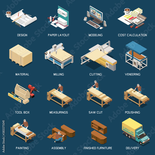 Furniture Production Isometric Set 