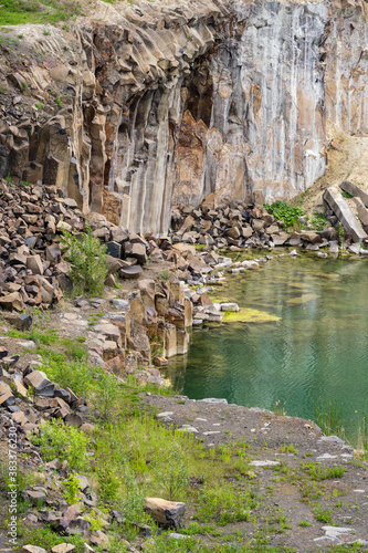 Summer Basalt Pillars Geological Reserve and Basaltove lake, Kostopil district of Rivne region, Ukraine. photo