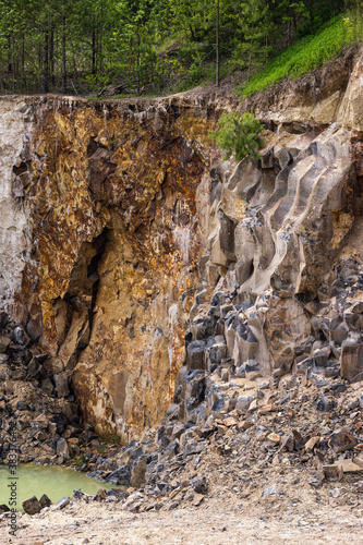 Summer Basalt Pillars Geological Reserve and basalt guarry near Basaltove lake, Kostopil district of Rivne region, Ukraine photo