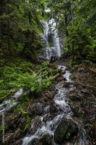Picturesque summer Yalyn waterfall, higest waterfall in Ukrainian Carpathian Mountains, Marmaros