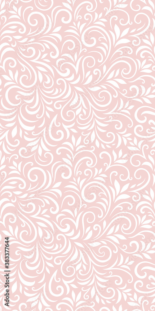 Fototapeta premium Vector seamless pattern with leaves and curls. Monochrome abstract floral background. Stylish monochrome texture.