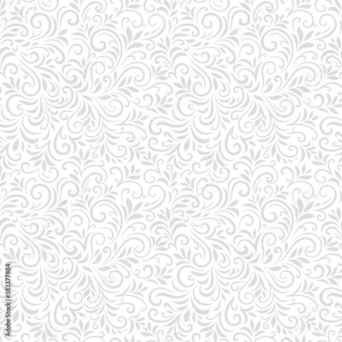 Vector seamless pattern with leaves and curls. Monochrome abstract floral background. Stylish monochrome texture.