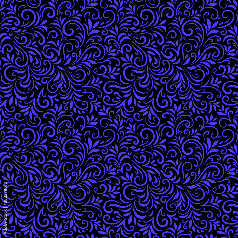 Vector seamless pattern with leaves and curls. Monochrome abstract floral background. Stylish monochrome texture. Vector seamless pattern with leaves and curls. Monochrome abstract floral background. Stylish monochrome texture.