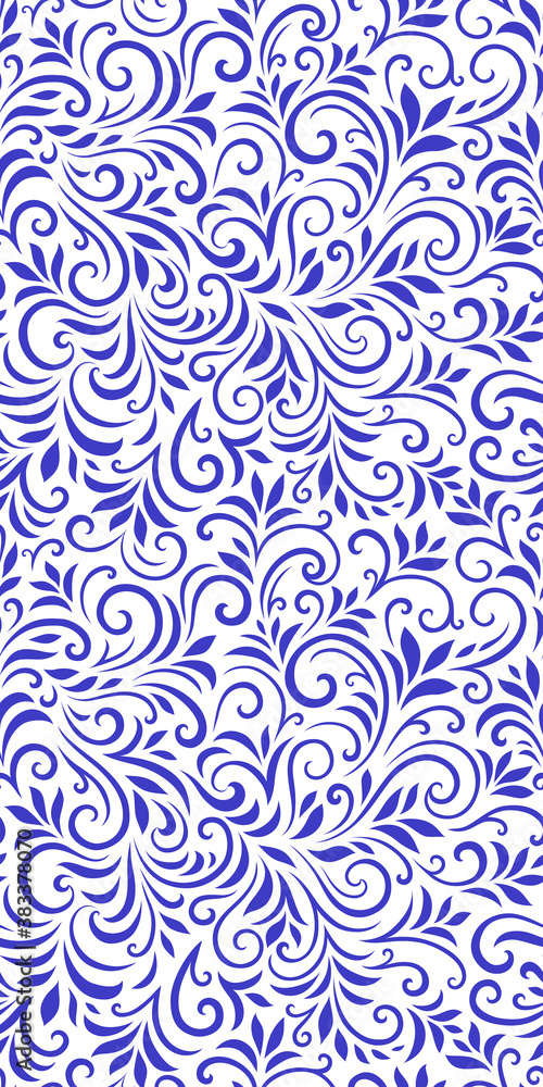 Vector seamless pattern with leaves and curls. Monochrome abstract floral background. Stylish monochrome texture.