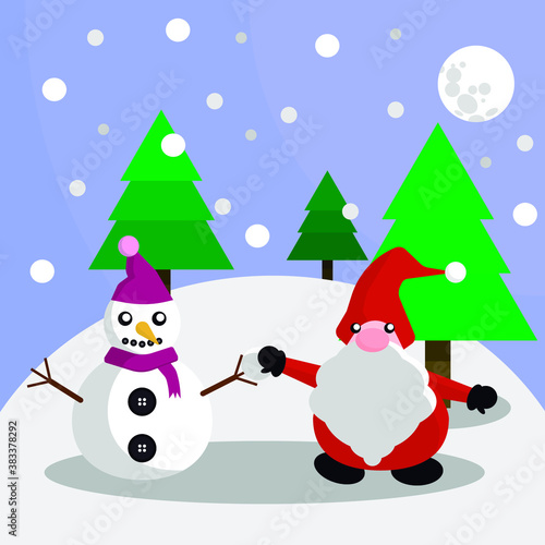 Snow Man and Santa Claus. Christmas.