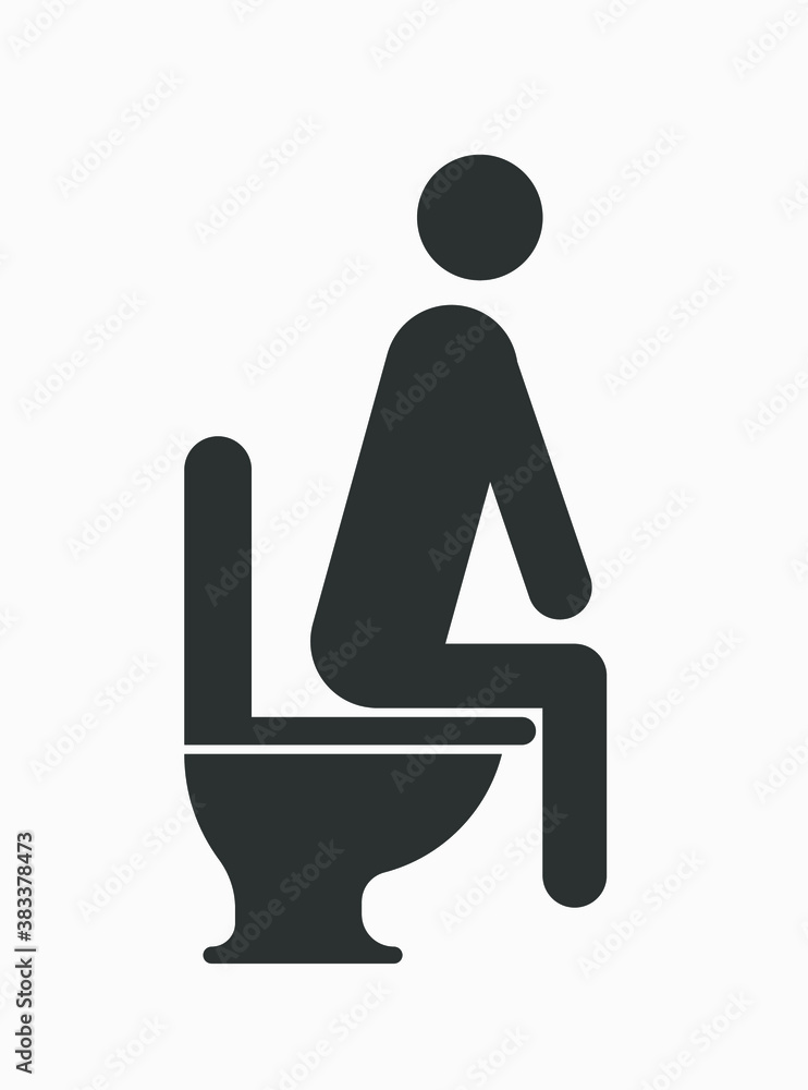 The toilet icon isolated on white background. A man sitting on the toilet. WC symbol. Pooping icon. The toilet icon isolated on white background. A man sitting on the toilet. WC symbol. Pooping icon.