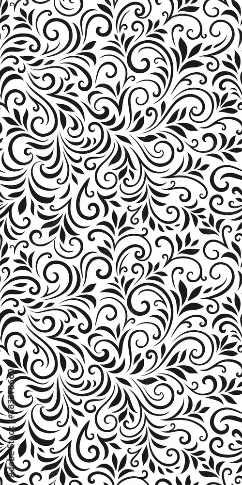 Vector seamless pattern with leaves and curls. Monochrome abstract floral background. Stylish monochrome texture. Vector seamless pattern with leaves and curls. Monochrome abstract floral background. Stylish monochrome texture.