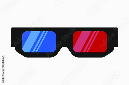 Vector illustration on 3d glasses isolated on white background. Cinema movie film watching glasses.
