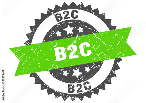 b2c stamp. grunge round sign with ribbon