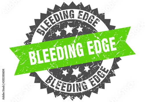 bleeding edge stamp. grunge round sign with ribbon
