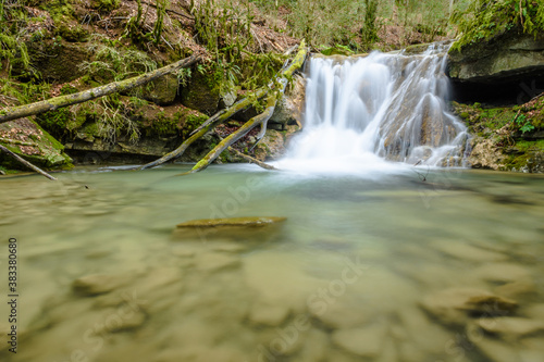 Waterfall in the forest  Torrent de la Masica  Vallfogona de Ripolles  Catalonia  Spain 