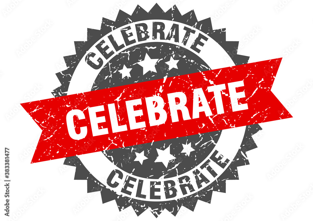 Obraz premium celebrate stamp. grunge round sign with ribbon