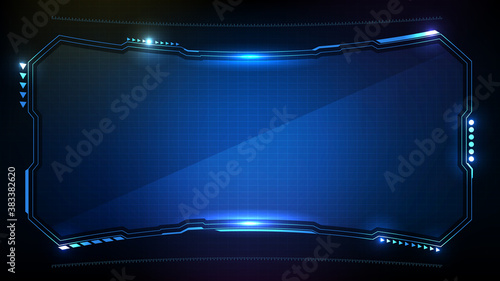 Abstract futuristic background. Blue glowing technology sci fi frame hud ui photo