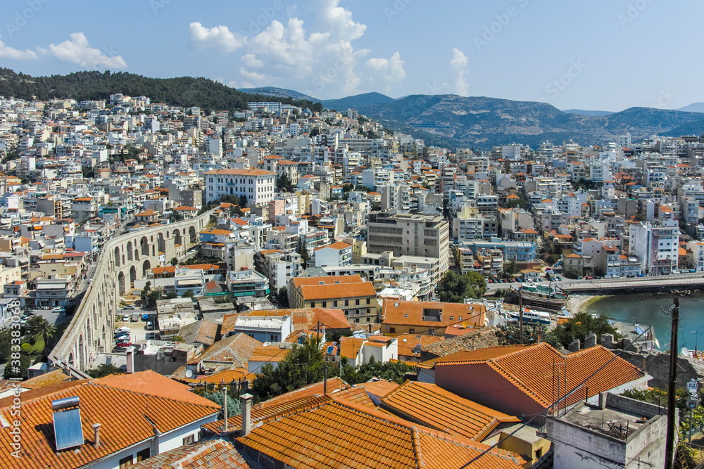 Amazing panoramic view of city of Kavala, Greece