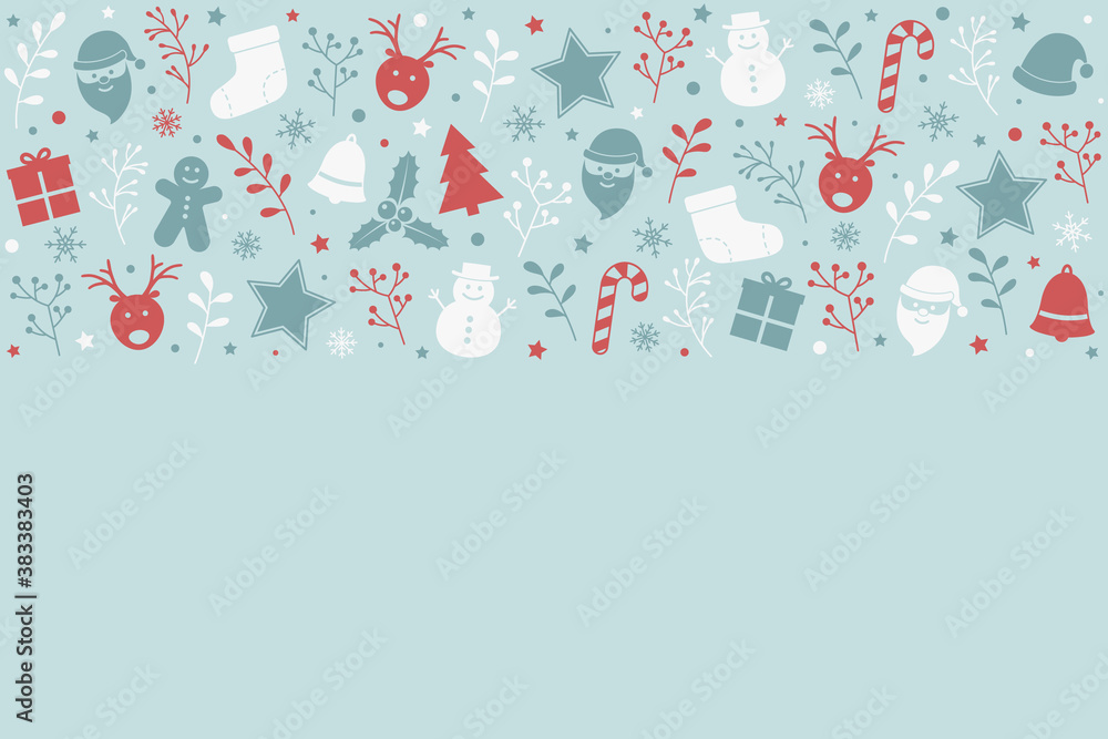 Christmas background with decorations. Xmas card with copyspace. Vector