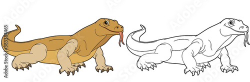 Cartoon sketch scene animal goanna on white background - illustration