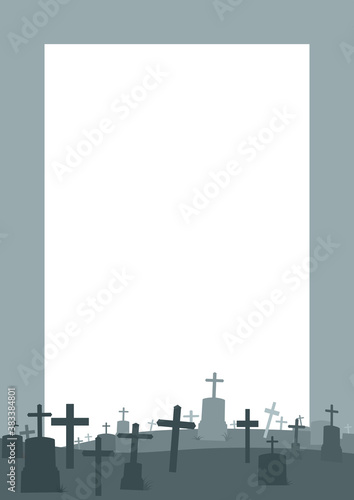 Halloween vertical frame cemetery. Vector illustration.