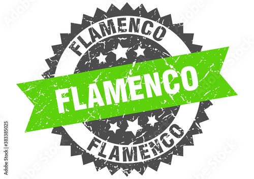 flamenco stamp. grunge round sign with ribbon