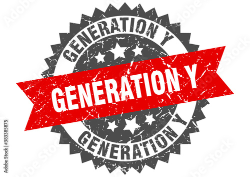generation y stamp. grunge round sign with ribbon