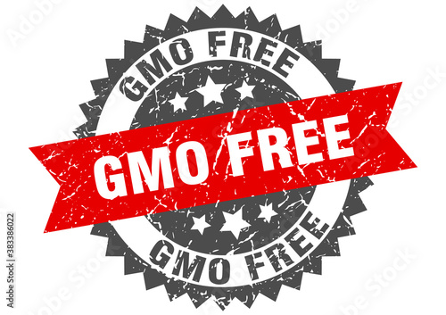 gmo free stamp. grunge round sign with ribbon
