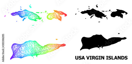 Wire frame and solid map of American Virgin Islands. Vector structure is created from map of American Virgin Islands with intersected random lines, and has bright spectral gradient.