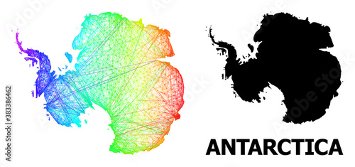 Wire frame and solid map of Antarctica. Vector model is created from map of Antarctica with intersected random lines, and has bright spectral gradient.