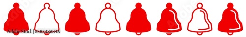 Bell Icon Red | Bells Illustration | Jingle Ring Symbol | Notification Logo | Alarm Alert Sign | Isolated | Variations