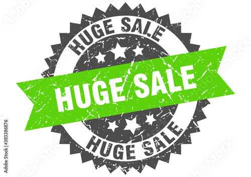 huge sale stamp. grunge round sign with ribbon
