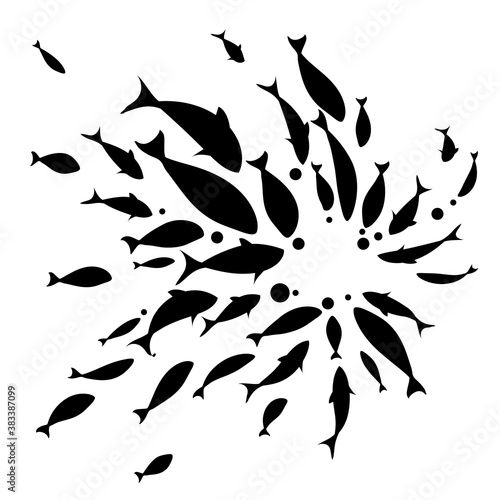 School of fish. Group of fish swim in a circle. Logo design.