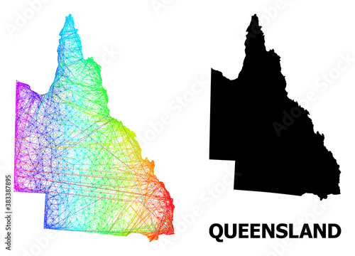 Network and solid map of Australian Queensland. Vector model is created from map of Australian Queensland with intersected random lines, and has spectral gradient.