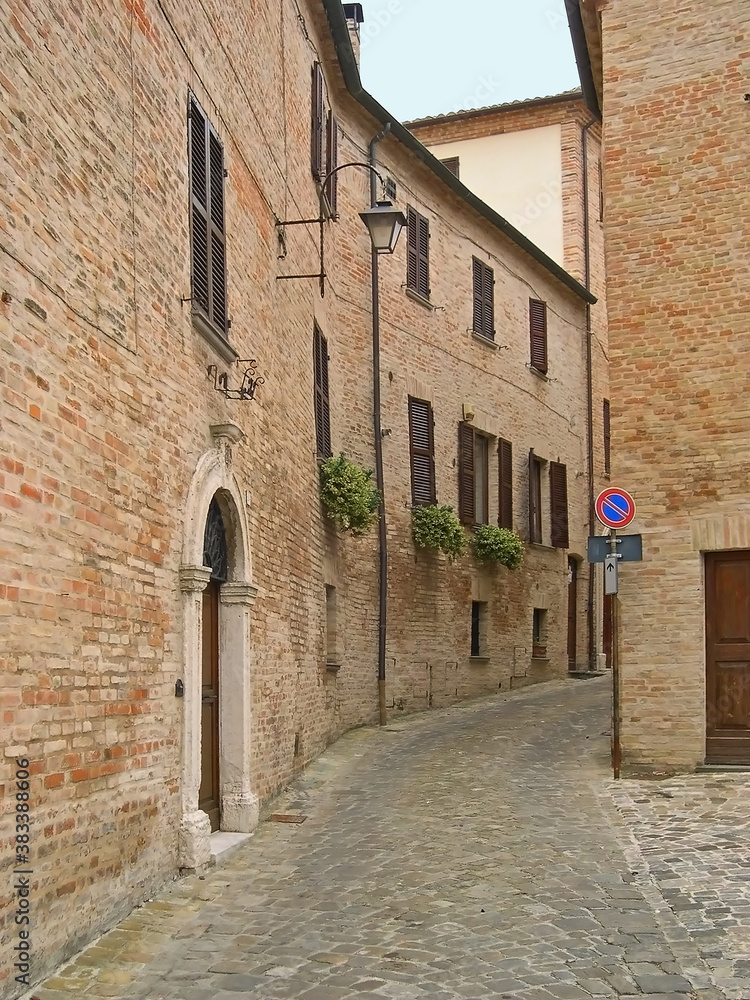Fototapeta premium Italy, Marche, Mondavio downtown medieval street. 