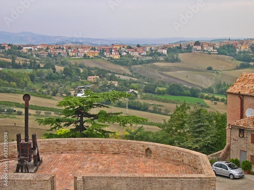 Italy, Marche, Mondavio, city view and Apennine landscape from the Rocca Roveresca.