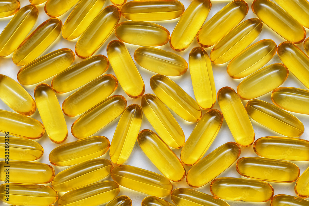 omega-3 fish oil capsules on white background omega-3 fish oil capsules on white background