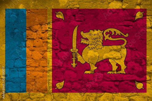seamless panorama of national flag of the state of sri lanka on an old stone wall with cracks, the concept of tourism, emigration, economy, politics, civil rights