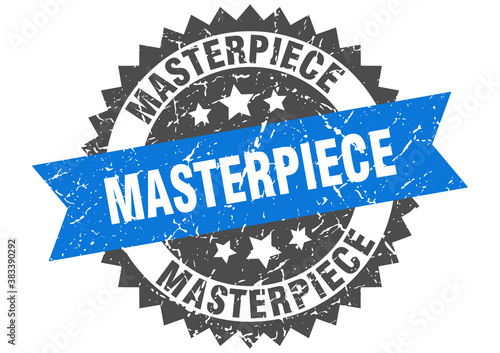 masterpiece stamp. grunge round sign with ribbon