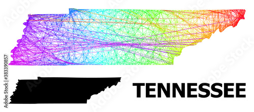 Wire frame and solid map of Tennessee State. Vector structure is created from map of Tennessee State with intersected random lines, and has bright spectral gradient.