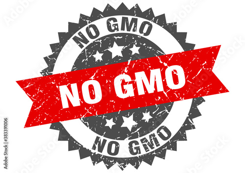 no gmo stamp. grunge round sign with ribbon