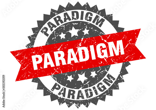 paradigm stamp. grunge round sign with ribbon