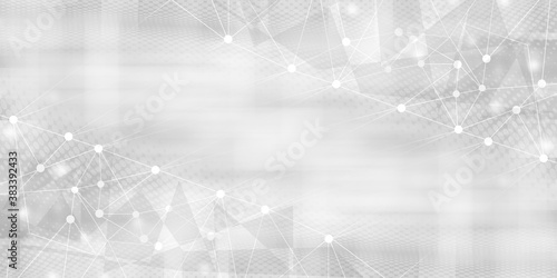 Gray halftone pattern with white line motion and network connection backdrop wallpaper. Clean Grey geometric background.