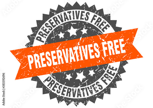 preservatives free stamp. grunge round sign with ribbon