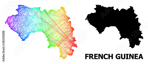 Wire frame and solid map of French Guinea. Vector model is created from map of French Guinea with intersected random lines  and has spectrum gradient.