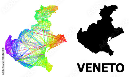 Wire frame and solid map of Veneto region. Vector structure is created from map of Veneto region with intersected random lines, and has rainbow gradient.