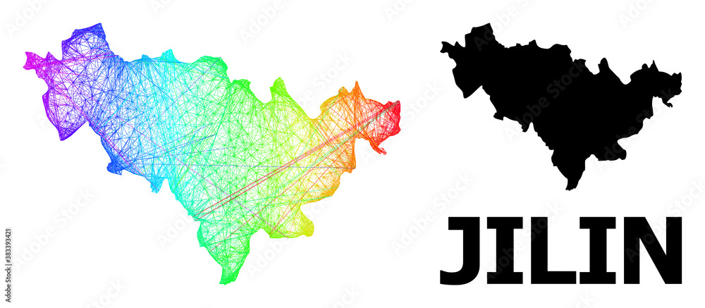 Wire frame and solid map of Jilin Province. Vector model is created from map of Jilin Province with intersected random lines, and has spectral gradient.