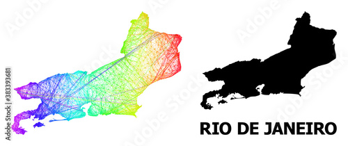 Wire frame and solid map of Rio de Janeiro State. Vector model is created from map of Rio de Janeiro State with intersected random lines, and has rainbow gradient.