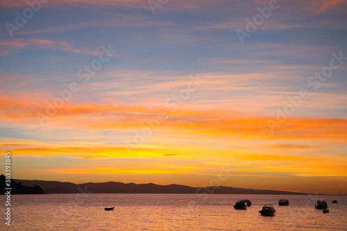 Sunset over Lake Titicaca in Copacabana, Bolivia