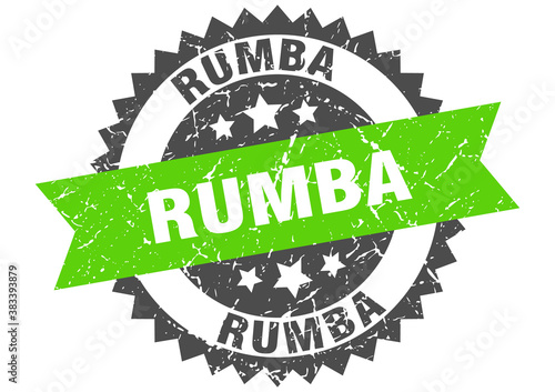 rumba stamp. grunge round sign with ribbon