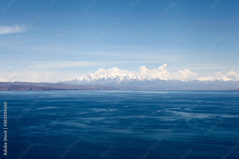 Mountains on the horizon in Lake Titicaca