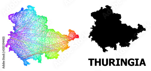 Wire frame and solid map of Thuringia State. Vector model is created from map of Thuringia State with intersected random lines, and has spectrum gradient. Abstract lines form map of Thuringia State.