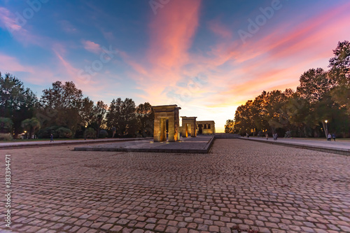 Temple of Debod at sunset in the city of Madrid