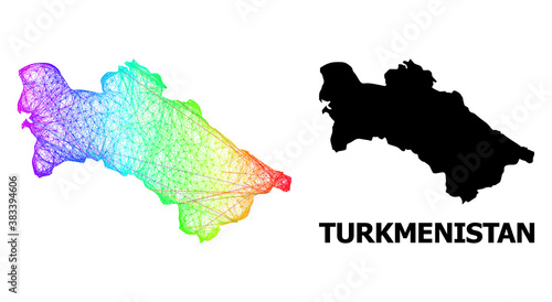 Wire frame and solid map of Turkmenistan. Vector model is created from map of Turkmenistan with intersected random lines, and has spectral gradient.